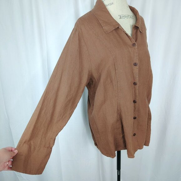 Flax Top Large Blouse Tunic Brown Lagenlook - Picture 5 of 9